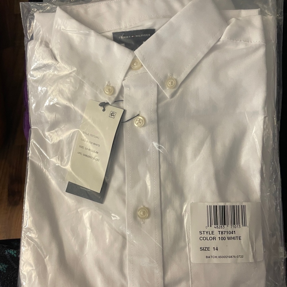 Tommy Hilfiger Boys Classic White Oxford Button Down Dress Shirt Nwt Size 14